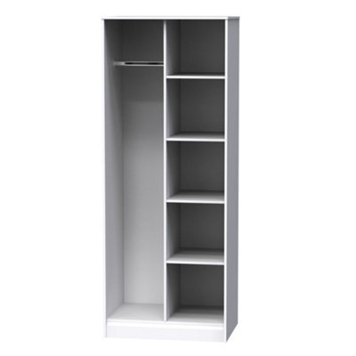 Pesaro Ready Assembled Modern Matt White Tall Open Double Wardrobe (H)1970mm (W)740mm (D)530mm - image 1