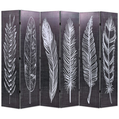 Berkfield Folding Room Divider 228X170 Cm Feathers Black And White - image 1
