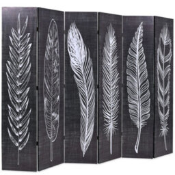 Berkfield Folding Room Divider 228X170 Cm Feathers Black And White - thumbnail 2