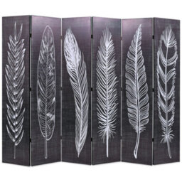 Berkfield Folding Room Divider 228X170 Cm Feathers Black And White - thumbnail 1