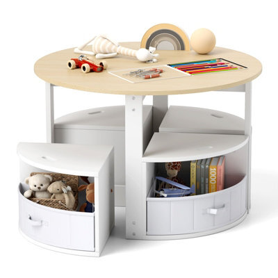Costway Kids Table And Chair Set 5 Piece Toddler Round Nesting Table-Natural - image 1
