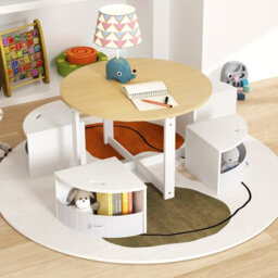 Costway Kids Table And Chair Set 5 Piece Toddler Round Nesting Table-Natural - thumbnail 4