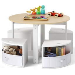 Costway Kids Table And Chair Set 5 Piece Toddler Round Nesting Table-Natural - thumbnail 9