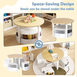 Costway Kids Table And Chair Set 5 Piece Toddler Round Nesting Table-Natural - thumbnail 6