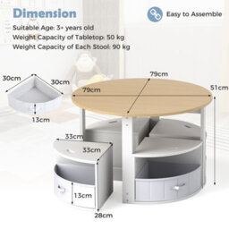 Costway Kids Table And Chair Set 5 Piece Toddler Round Nesting Table-Natural - thumbnail 3