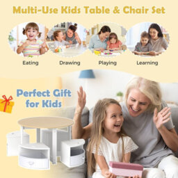 Costway Kids Table And Chair Set 5 Piece Toddler Round Nesting Table-Natural - thumbnail 2