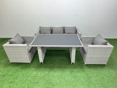 Fimous Patio Garden Furniture Sets With Black Glass Top Dining Table Armchair 3 Seater Sofa Light Grey - image 1