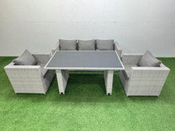 Fimous Patio Garden Furniture Sets With Black Glass Top Dining Table Armchair 3 Seater Sofa Light Grey - thumbnail 2