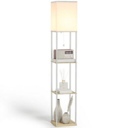 Homcom Modern Floor Lamp With Shelves And Fabric Lampshade For Living Room - thumbnail 2