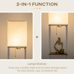 Homcom Modern Floor Lamp With Shelves And Fabric Lampshade For Living Room - thumbnail 5