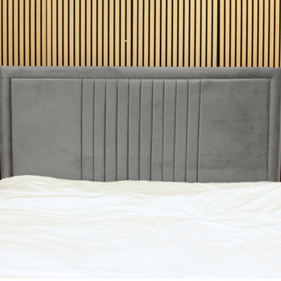 "Urban Textures - Veneto Luxury 26"" High Plush Velvet Fabric Upholstered Line Headboard - Grey" - image 1