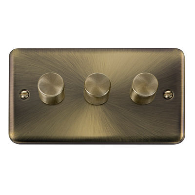 Curved Antique Brass 3 Gang 2 Way Led 100W Trailing Edge Dimmer Light Switch - Se Home - image 1