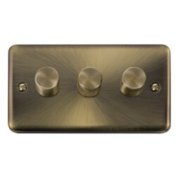 Curved Antique Brass 3 Gang 2 Way Led 100W Trailing Edge Dimmer Light Switch - Se Home - thumbnail 1