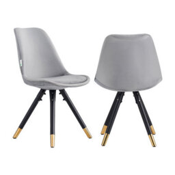 Life Interiors Set Of 2 Dark Grey Sofia Ergonomic Modern Dining Chairs Upholstered In Velvet, Metal Legs With Gold End Tips - thumbnail 1