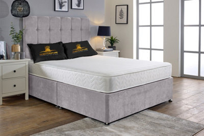 UKBEDFURNITURE Senator Silver Plush Divan Bed 2 Foot End Drawers With 10 Inch Orthopaedic Mattress & 26 Inch Headboard - image 1