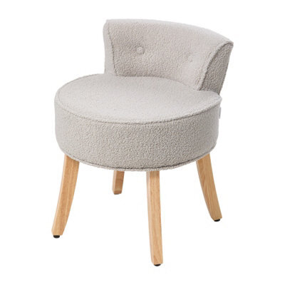 Living And Home Grey Teddy Fleece Vanity Stool With Rubberwood Legs, 47.5Cm W X 47.8Cm D X 60.7Cm H - image 1