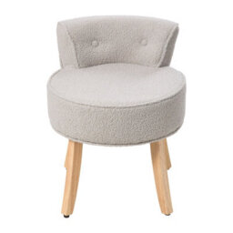 Living And Home Grey Teddy Fleece Vanity Stool With Rubberwood Legs, 47.5Cm W X 47.8Cm D X 60.7Cm H - thumbnail 3