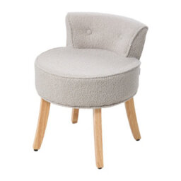 Living And Home Grey Teddy Fleece Vanity Stool With Rubberwood Legs, 47.5Cm W X 47.8Cm D X 60.7Cm H - thumbnail 1