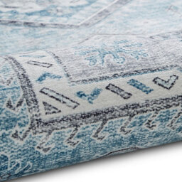 Light Blue Traditional Bordered Geometric Rug For Bedroom & Living Room-60 X 225Cm (Runner) - thumbnail 2