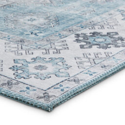 Light Blue Traditional Bordered Geometric Rug For Bedroom & Living Room-60 X 225Cm (Runner) - thumbnail 3