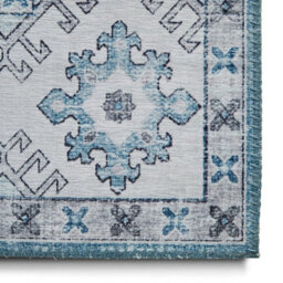 Light Blue Traditional Bordered Geometric Rug For Bedroom & Living Room-60 X 225Cm (Runner) - thumbnail 4