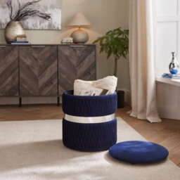 Soft Velvet Storage Stool Midnight Blue - thumbnail 4