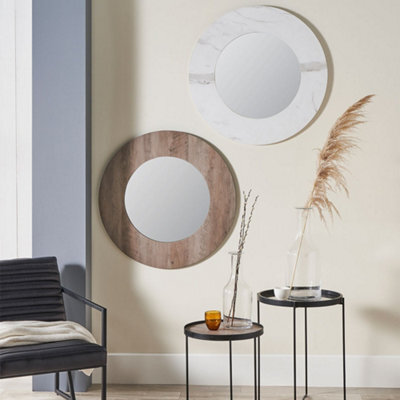 Pacific Lifestyle White Marble Effect Wood Veneer Round Wall Mirror - image 1