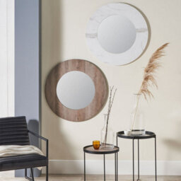 Pacific Lifestyle White Marble Effect Wood Veneer Round Wall Mirror