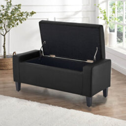 Home Republic Faux Leather Storage Bench - Two Seater Black - thumbnail 2