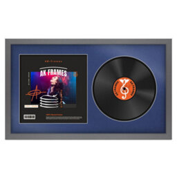 "30X17"" Dark Grey Modern Vinyl Record Frame With Blue Mount For 12 Inch Lp Album Cover & Disc - Ak Frames"