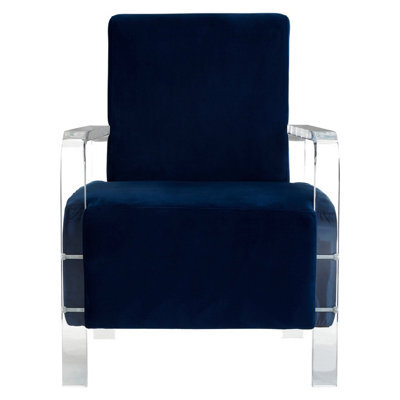 Orsina Contemporary Blue Velvet Chair, Minimalist Acrylic Leg Accent Chair For Living Room, Modern Velvet Armchair - image 1