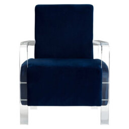 Orsina Contemporary Blue Velvet Chair, Minimalist Acrylic Leg Accent Chair For Living Room, Modern Velvet Armchair