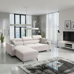 Baltico Mini Compact Corner Sofa Adjustable Headrests Pull Out Guest Bed Contemporary L Shaped Fabric Couch White Left - thumbnail 1