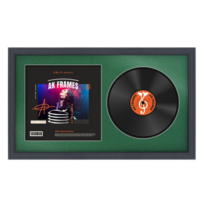 "30X17"" Dark Grey Step Vinyl Record Frame With Emerald Mount For 12 Inch Lp Album Cover & Disc - Ak Frames" - image 1