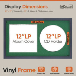 "30X17"" Dark Grey Step Vinyl Record Frame With Emerald Mount For 12 Inch Lp Album Cover & Disc - Ak Frames" - thumbnail 2