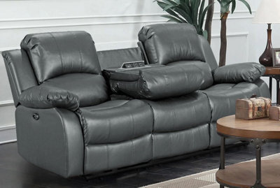 Electric Recliner Sofa In Grey Faux Leather Fabric 3 Seater Sofa - image 1