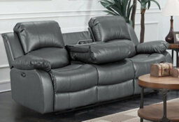 Electric Recliner Sofa In Grey Faux Leather Fabric 3 Seater Sofa - thumbnail 2