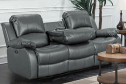 Electric Recliner Sofa In Grey Faux Leather Fabric 3 Seater Sofa - thumbnail 1