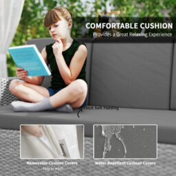 Outsunny 10-Seater Sofa Sectional W/ Cushioned Seat, Footstools And Glass Table - thumbnail 7