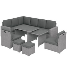 Outsunny 10-Seater Sofa Sectional W/ Cushioned Seat, Footstools And Glass Table - thumbnail 2