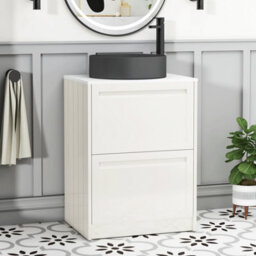 Royal Bathrooms Royal Bathroom Elmore 600mm Classic White Freestanding Bathroom Vanity Unit 2 Drawer Plain White Worktop With Art Round Basin - thumbnail 1