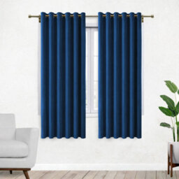 Bedlooms Navy Crushed Velvet Curtains Blackout Thermal Insulated Eyelet Curtain (Pair) 46 X 54 Inches With Tie Back Two