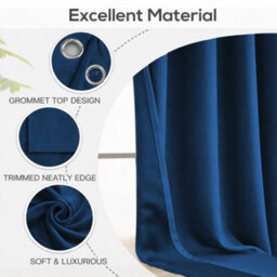 Bedlooms Navy Crushed Velvet Curtains Blackout Thermal Insulated Eyelet Curtain (Pair) 46 X 54 Inches With Tie Back Two - thumbnail 4