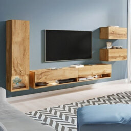 Amadeo Modern Wotan Wall Unit Tv Cabinet And Hanging Storage With Wotan Fronts With Led Lights - thumbnail 2