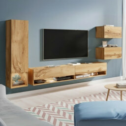 Amadeo Modern Wotan Wall Unit Tv Cabinet And Hanging Storage With Wotan Fronts With Led Lights - thumbnail 5