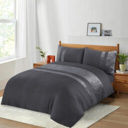 Casabella Luxury Crushed Velvet Panel Band Duvet Cover Sets With Pillow Case King Duvet Cover Bedding Set Grey - thumbnail 4