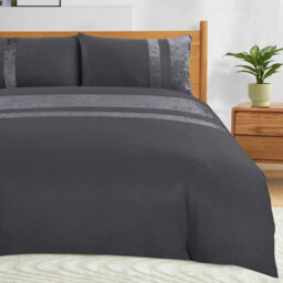 Casabella Luxury Crushed Velvet Panel Band Duvet Cover Sets With Pillow Case King Duvet Cover Bedding Set Grey - thumbnail 3