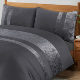 Casabella Luxury Crushed Velvet Panel Band Duvet Cover Sets With Pillow Case King Duvet Cover Bedding Set Grey - thumbnail 2
