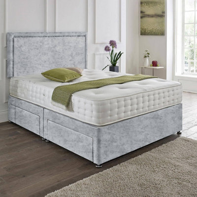 Dining Tables Seoul Matching Headboard Divan Set, 2 Drawer On Same Side With Sprung 1500 Comfort Mattress - Crushed Velvet Silver - Double - image 1
