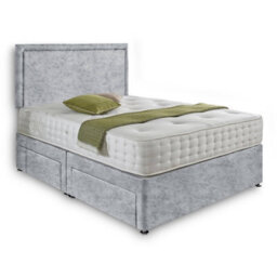Dining Tables Seoul Matching Headboard Divan Set, 2 Drawer On Same Side With Sprung 1500 Comfort Mattress - Crushed Velvet Silver - Double - thumbnail 4